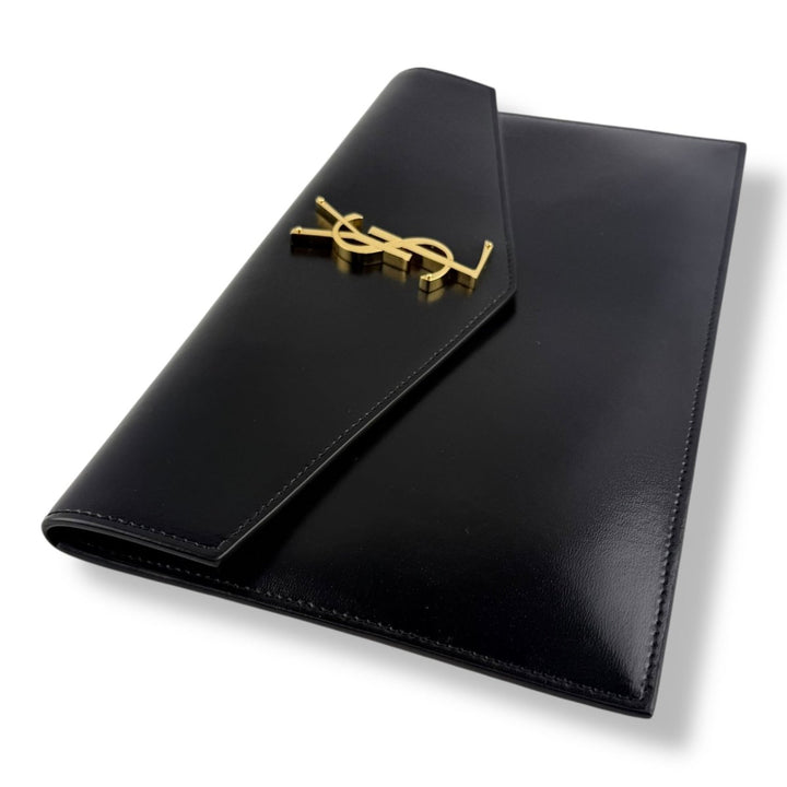 Saint Laurent YSL Uptown Black Leather Medium Clutch - Lux Central