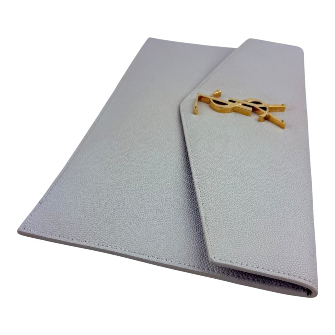 Saint Laurent YSL Uptown Cream Grained Leather Clutch Bag - Lux Central
