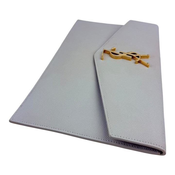 Saint Laurent YSL Uptown Cream Grained Leather Clutch Bag - Lux Central
