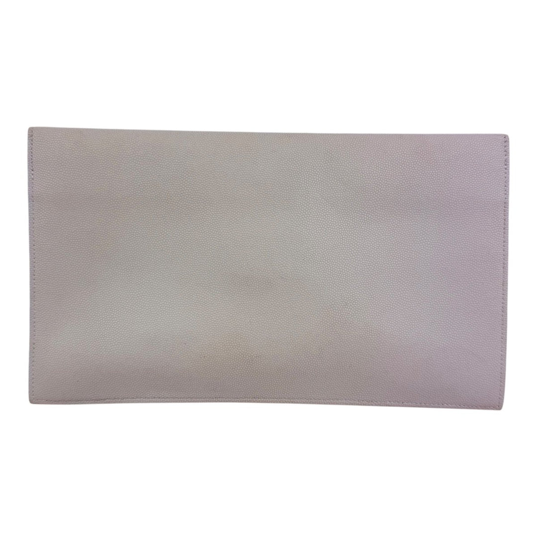 Saint Laurent YSL Uptown Cream Grained Leather Clutch Bag - Lux Central