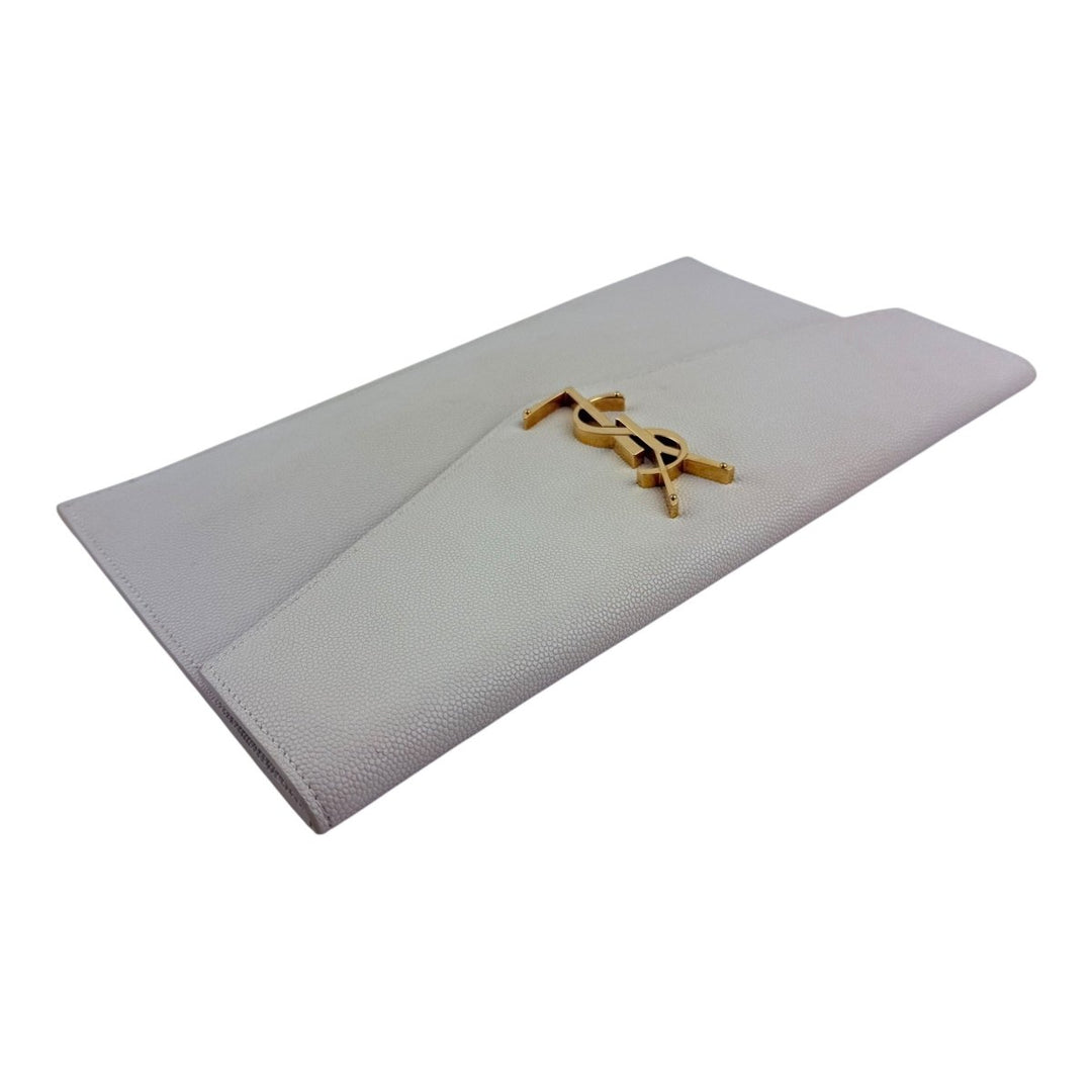 Saint Laurent YSL Uptown Cream Grained Leather Clutch Bag - Lux Central