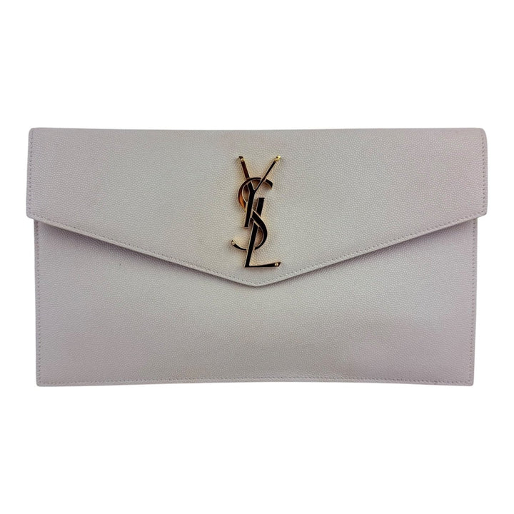 Saint Laurent YSL Uptown Cream Grained Leather Clutch Bag - Lux Central