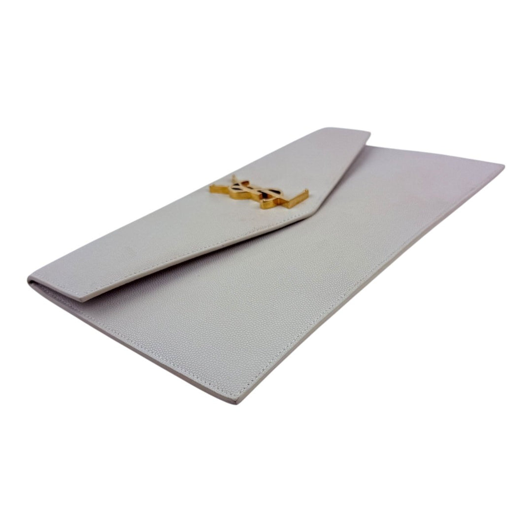 Saint Laurent YSL Uptown Cream Grained Leather Clutch Bag - Lux Central