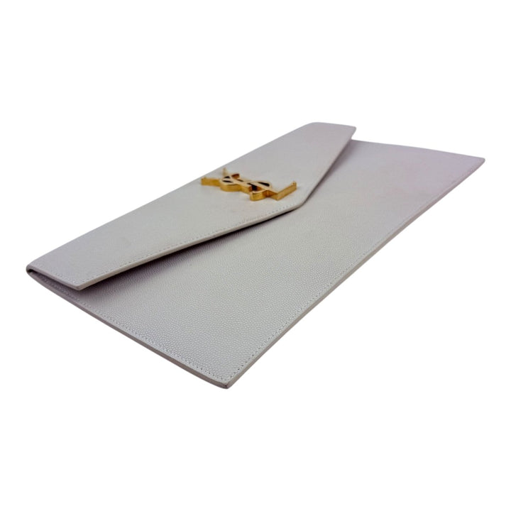 Saint Laurent YSL Uptown Cream Grained Leather Clutch Bag - Lux Central