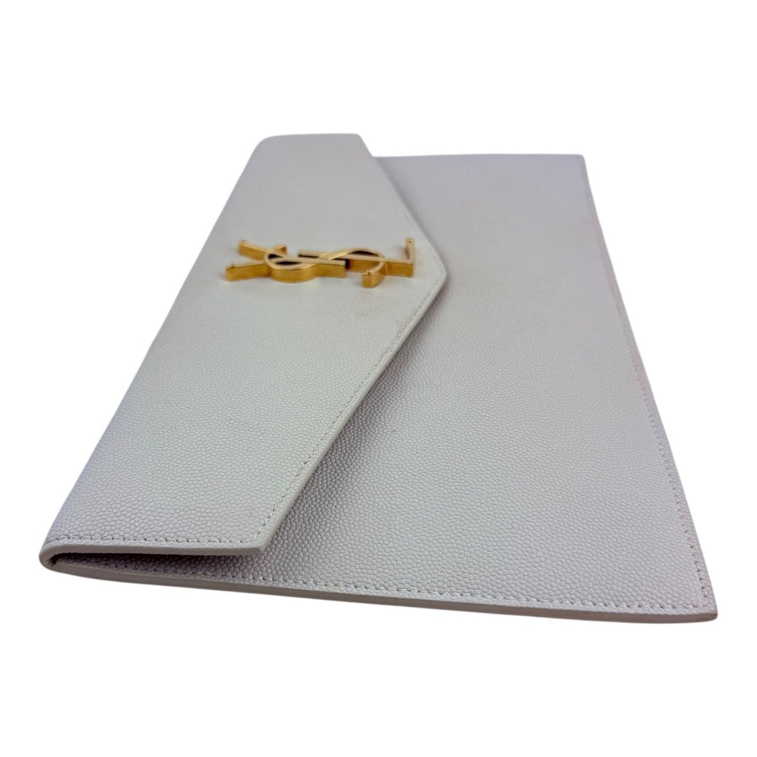 Saint Laurent YSL Uptown Cream Grained Leather Clutch Bag - Lux Central