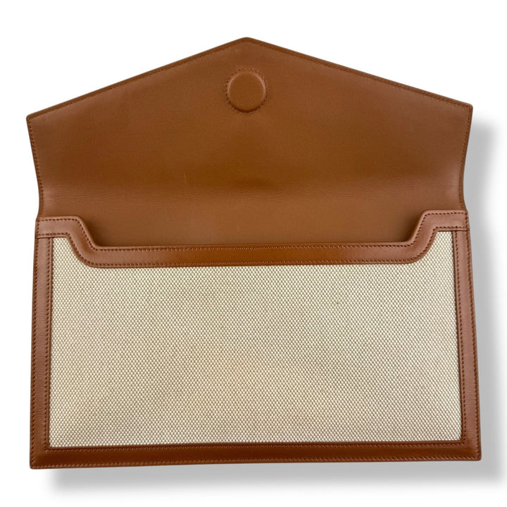 Saint Laurent YSL Uptown Raffia Natural Beige/Brown Canvas Clutch Bag - Lux Central