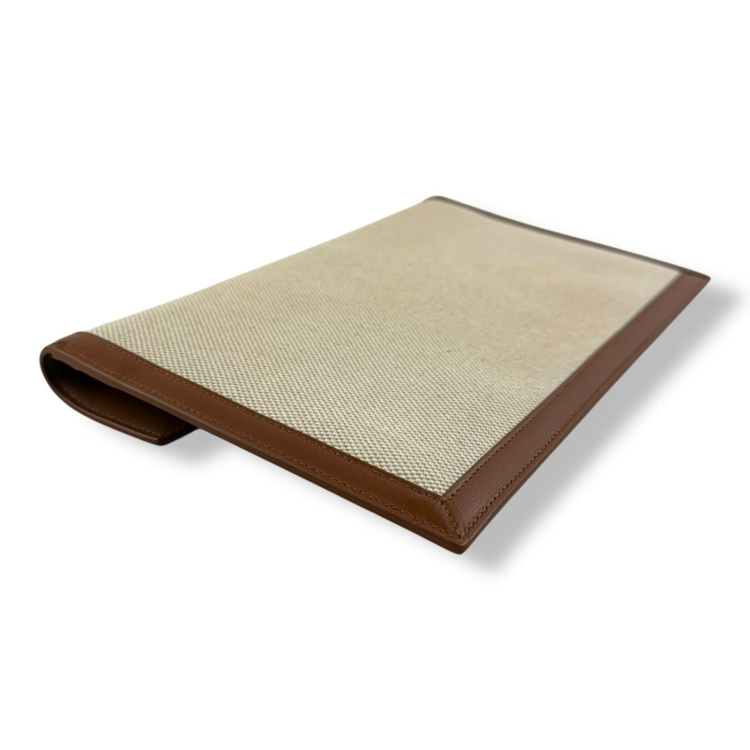 Saint Laurent YSL Uptown Raffia Natural Beige/Brown Canvas Clutch Bag - Lux Central