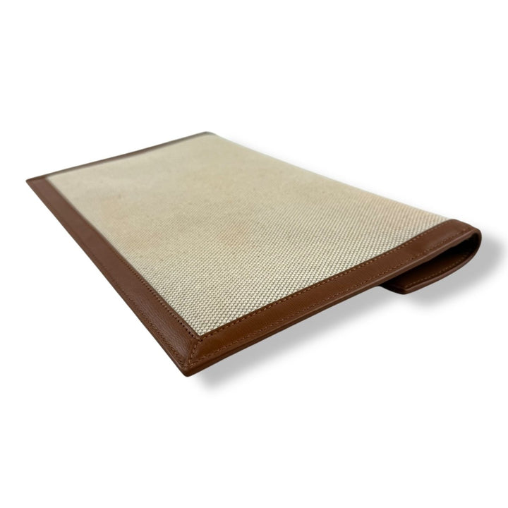 Saint Laurent YSL Uptown Raffia Natural Beige/Brown Canvas Clutch Bag - Lux Central