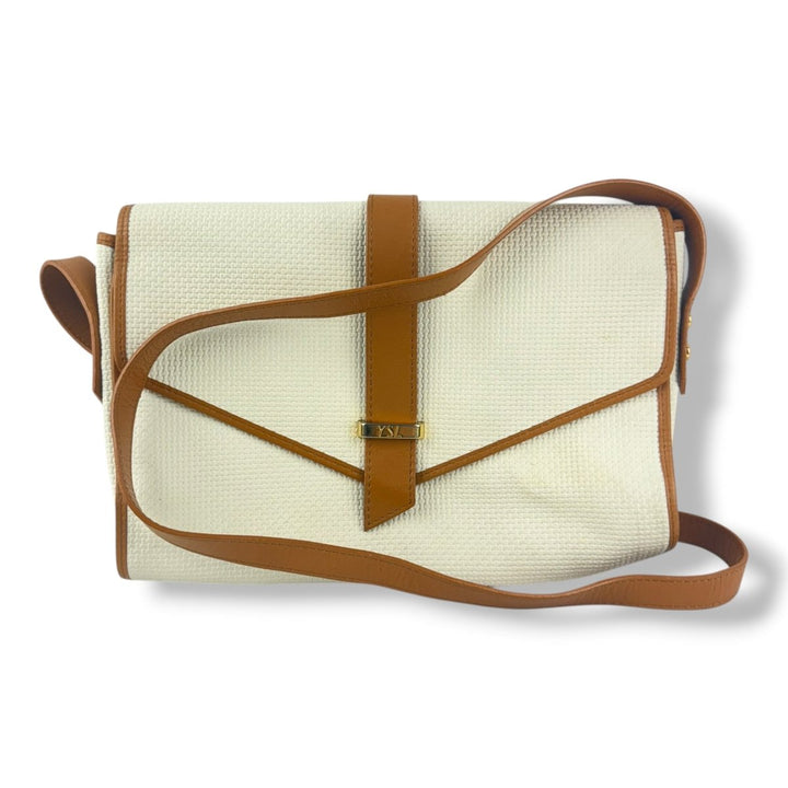 Saint Laurent YSL White/Brown Crossbody Handbag - Lux Central