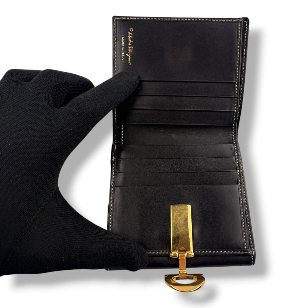 Salvatore Ferragamo Gancini black leather wallet - Lux Central