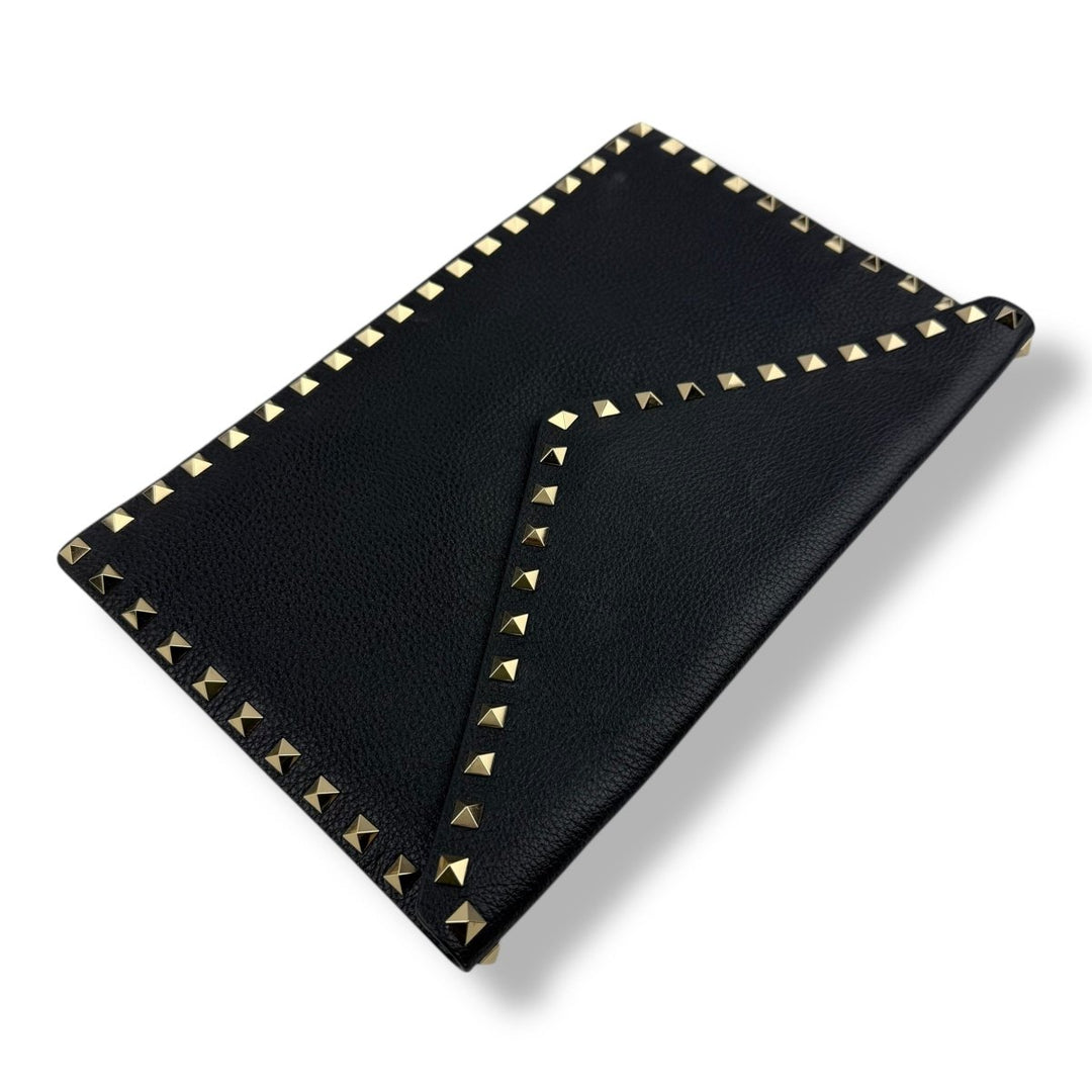 VALENTINO GARAVANI Rockstud Envelope Pouch Black Leather Bag - Lux Central