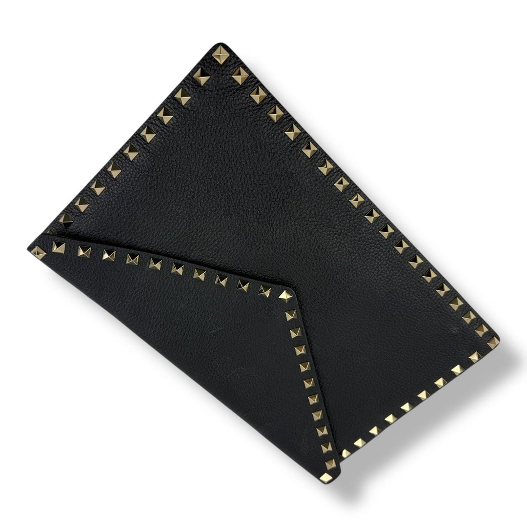 VALENTINO GARAVANI Rockstud Envelope Pouch Black Leather Bag - Lux Central