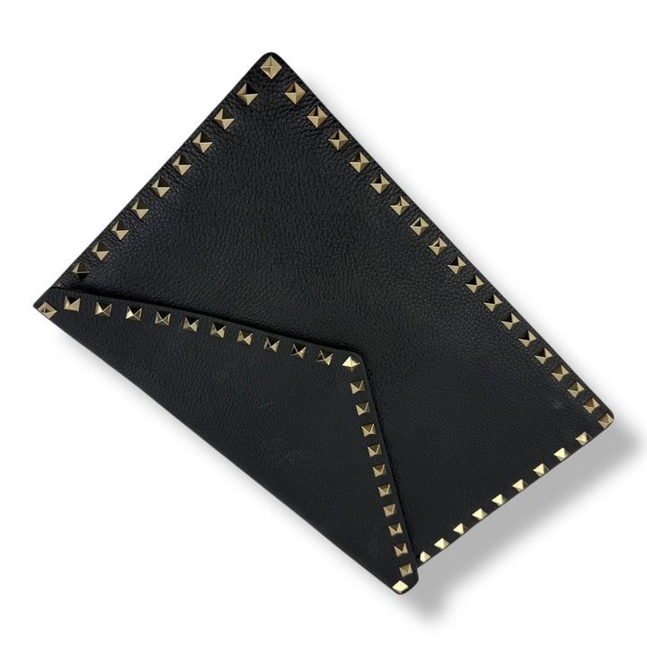 VALENTINO GARAVANI Rockstud Envelope Pouch Black Leather Bag - Lux Central