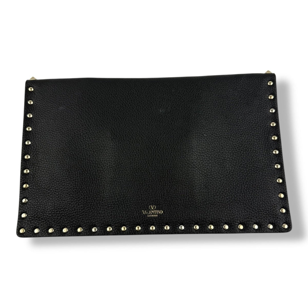 VALENTINO GARAVANI Rockstud Envelope Pouch Black Leather Bag - Lux Central