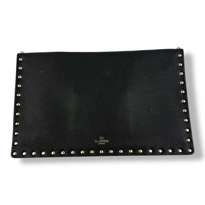 VALENTINO GARAVANI Rockstud Envelope Pouch Black Leather Bag - Lux Central