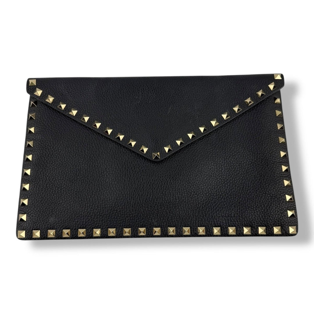 VALENTINO GARAVANI Rockstud Envelope Pouch Black Leather Bag - Lux Central
