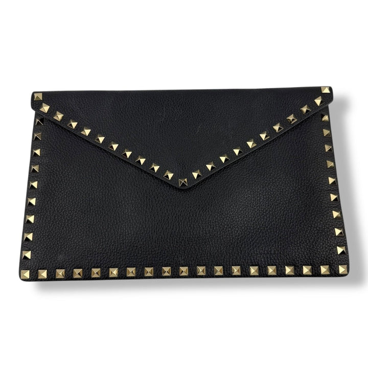 VALENTINO GARAVANI Rockstud Envelope Pouch Black Leather Bag - Lux Central