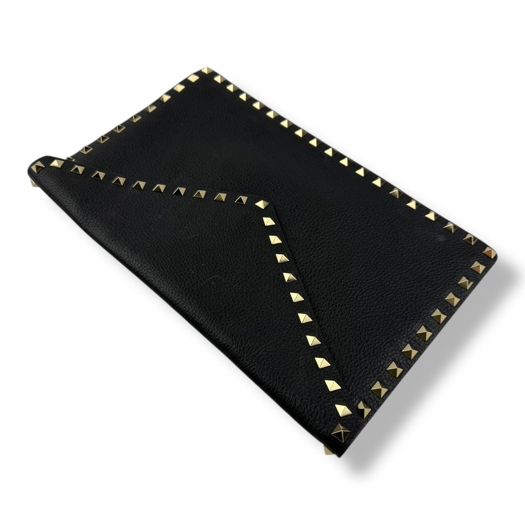 VALENTINO GARAVANI Rockstud Envelope Pouch Black Leather Bag - Lux Central