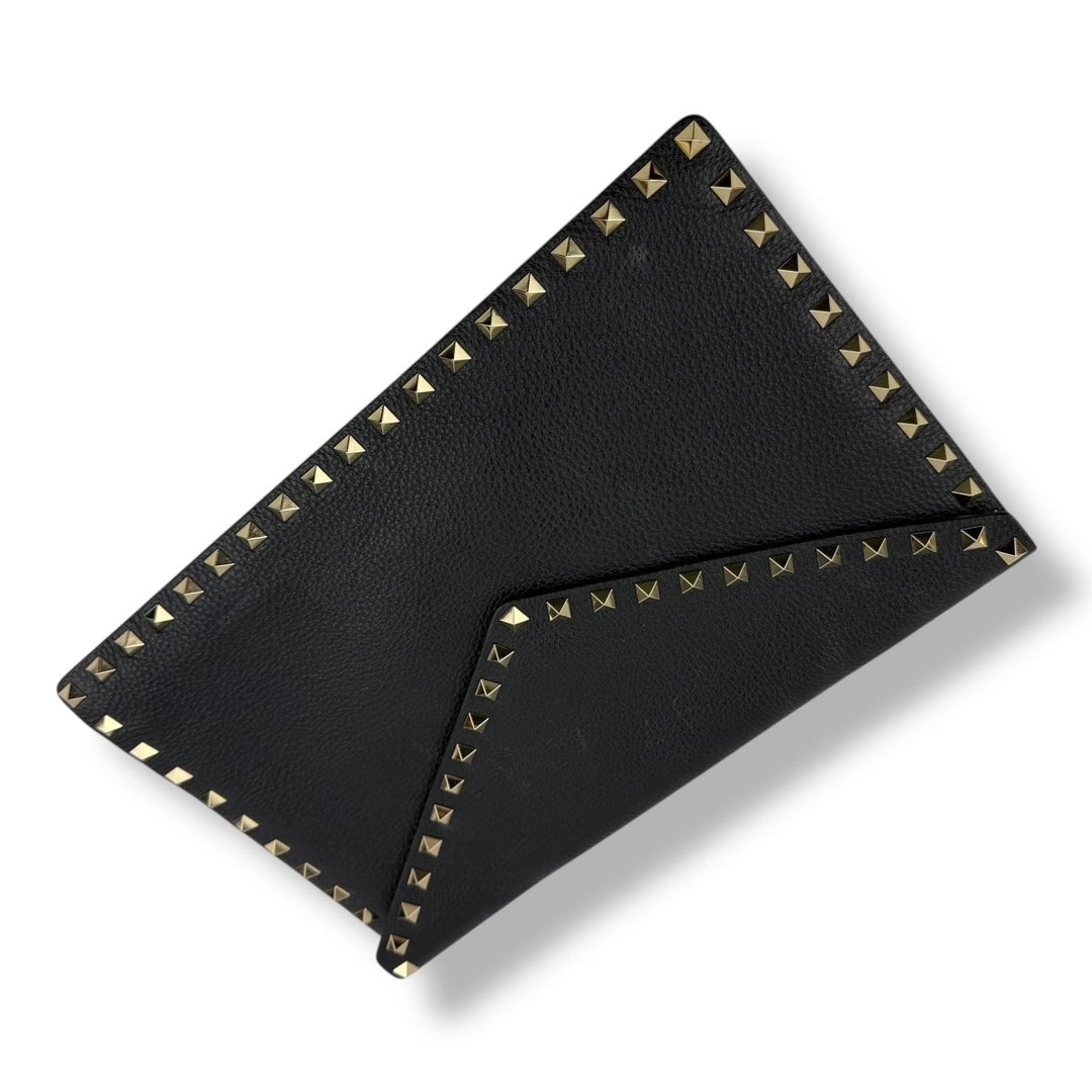 VALENTINO GARAVANI Rockstud Envelope Pouch Black Leather Bag - Lux Central
