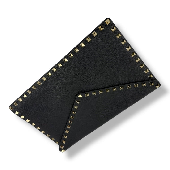 VALENTINO GARAVANI Rockstud Envelope Pouch Black Leather Bag - Lux Central