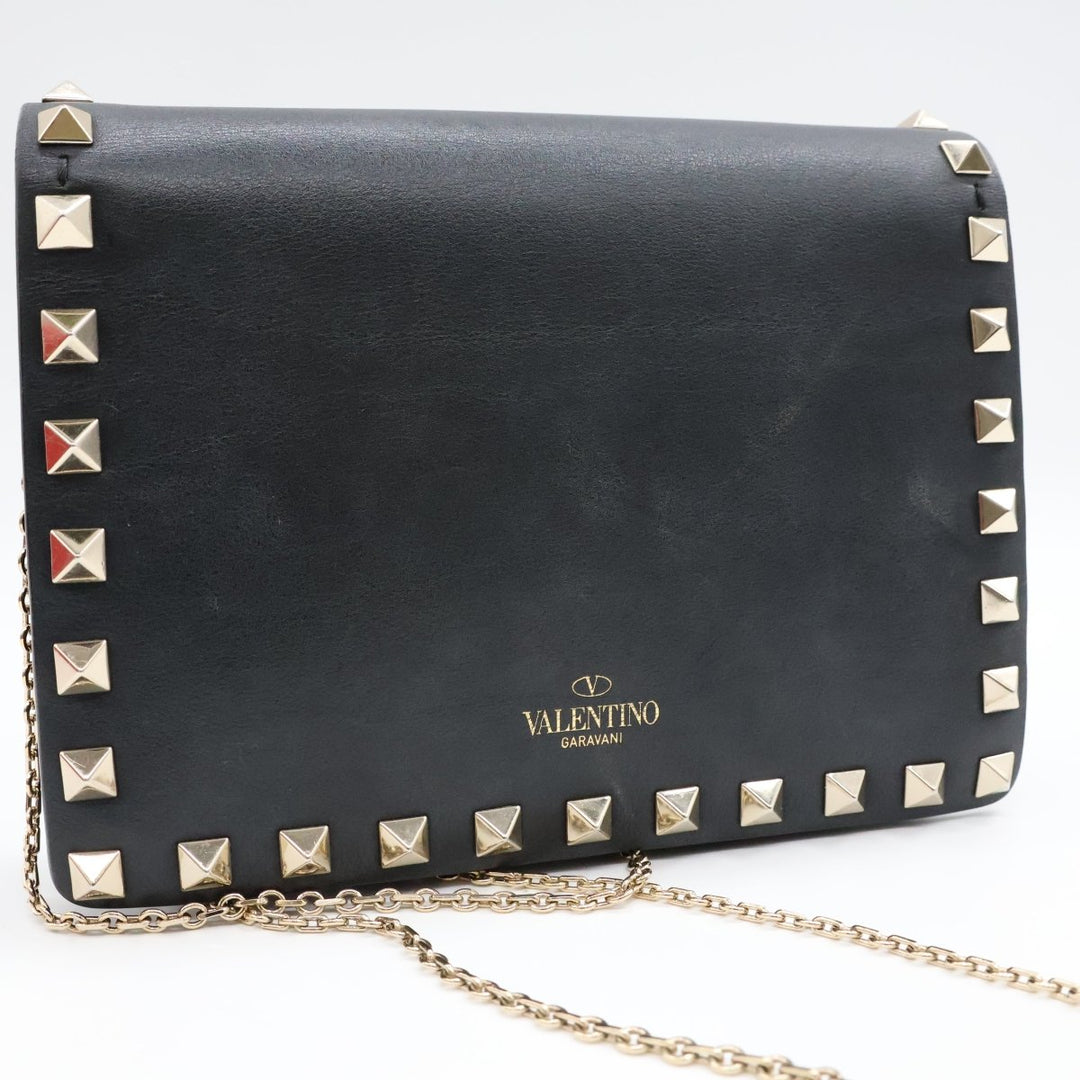 Valentino Garavani Stud Black Wallet on Chain Handbag - Lux Central