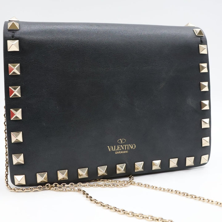 Valentino Garavani Stud Black Wallet on Chain Handbag - Lux Central