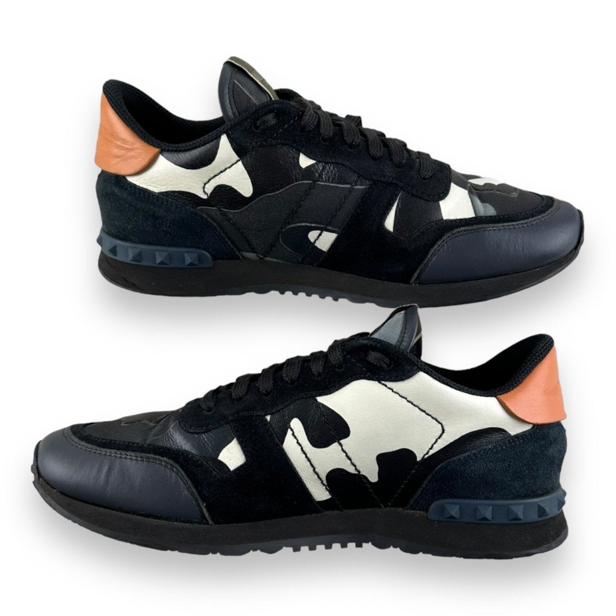 Valentino black blue and orange camouflage rockrunner orders leather sneakers