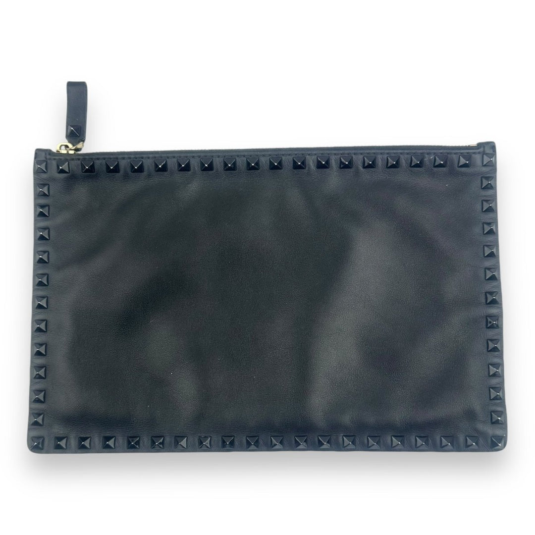 Valentino Rockstud Black/White Leather Clutch Bag - Lux Central