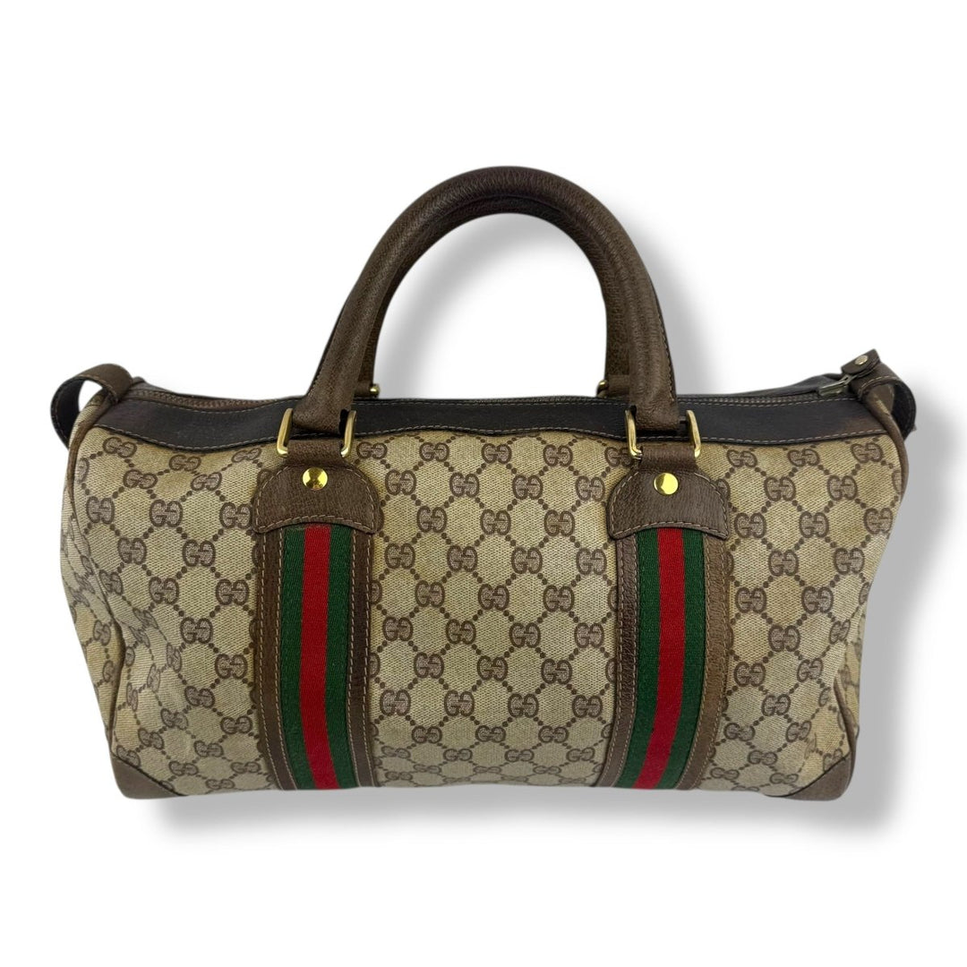 Vintage Gucci Beige GG Monogram Boston Canvas Bag - Lux Central
