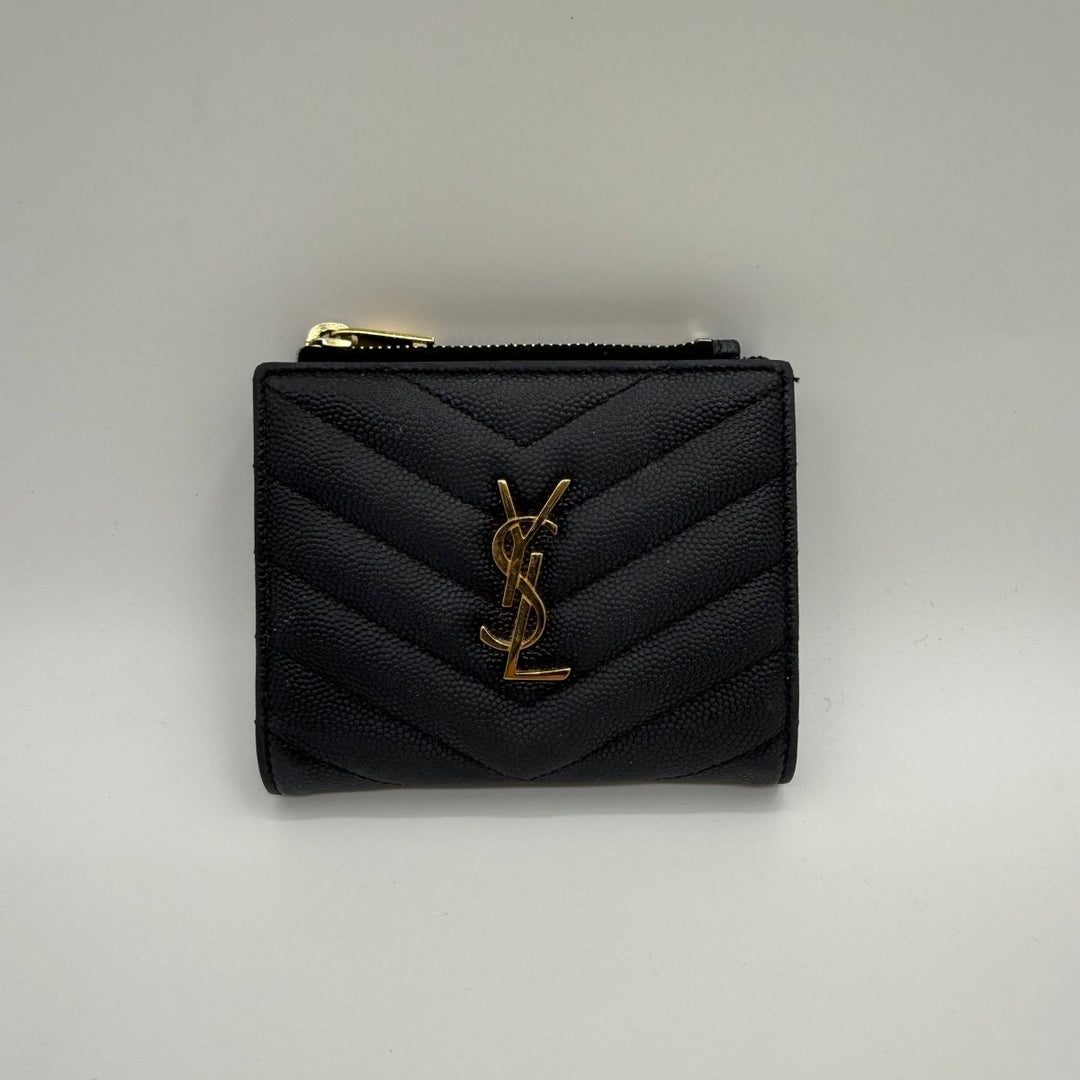 YSL Saint Laurent Black Cassandre Bifold Wallet - Lux Central
