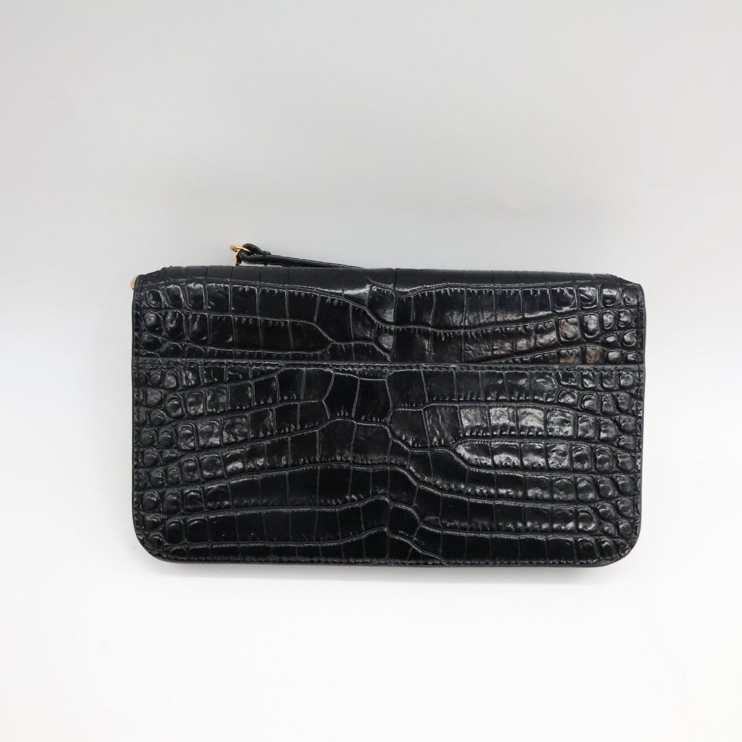 YSL Saint Laurent Black Croc Phone Holder Shoulder Pouch - Lux Central
