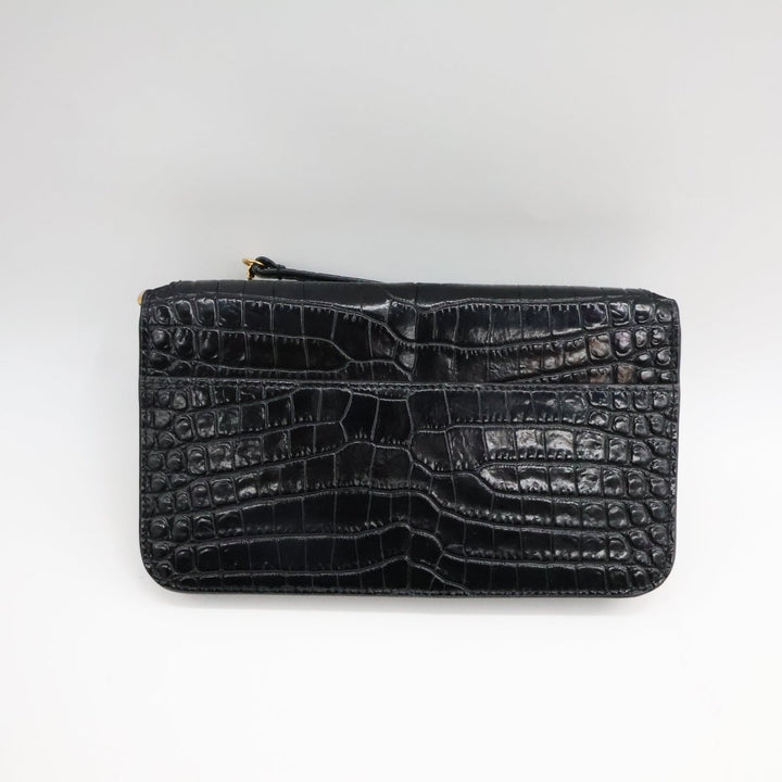 YSL Saint Laurent Black Croc Phone Holder Shoulder Pouch - Lux Central