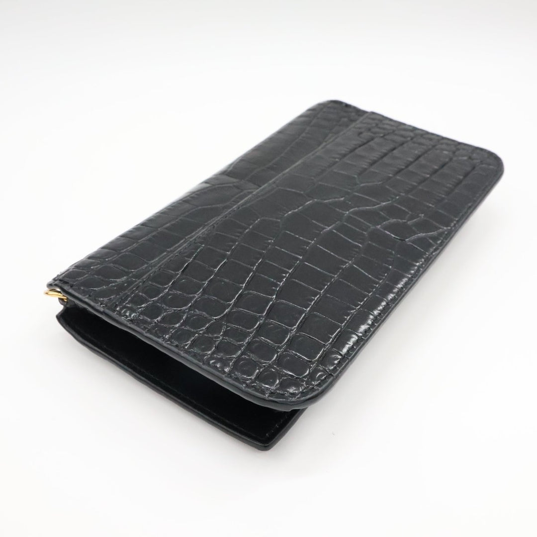 YSL Saint Laurent Black Croc Phone Holder Shoulder Pouch - Lux Central