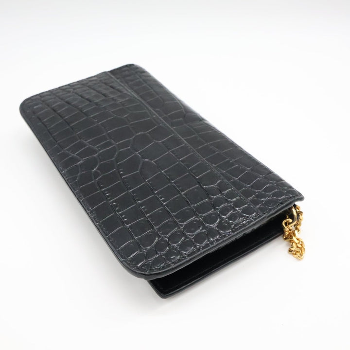 YSL Saint Laurent Black Croc Phone Holder Shoulder Pouch - Lux Central