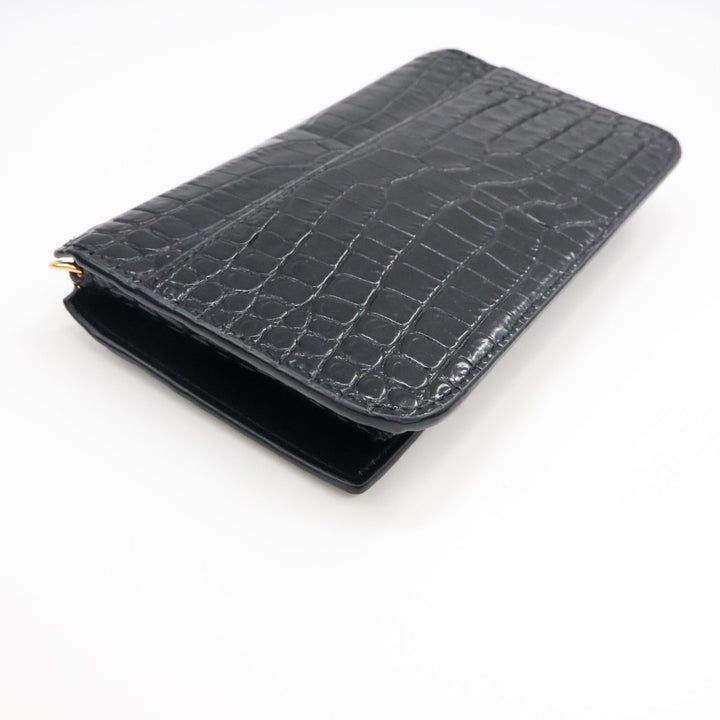 YSL Saint Laurent Black Croc Phone Holder Shoulder Pouch - Lux Central
