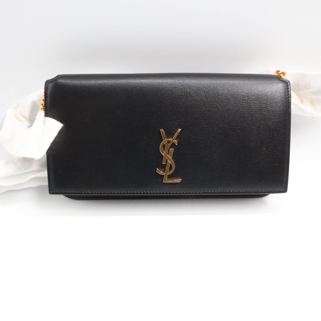 YSL Saint Laurent Black Smooth Leather Phone Holder Crossbody Pouch - Lux Central