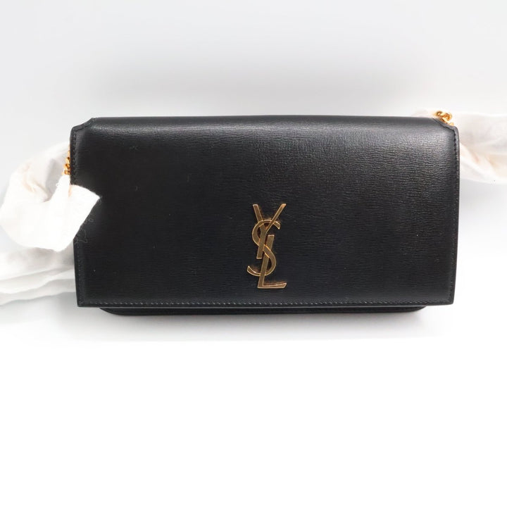 YSL Saint Laurent Black Smooth Leather Phone Holder Crossbody Pouch - Lux Central