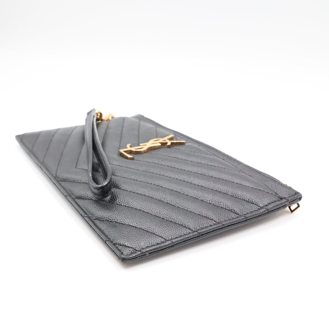 YSL Saint Laurent Cassandre Black Calfskin Leather Pouch Clutch Bag - Lux Central