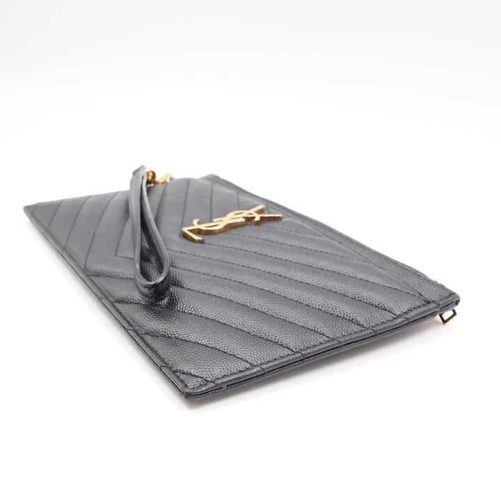YSL Saint Laurent Cassandre Black Calfskin Leather Pouch Clutch Bag - Lux Central