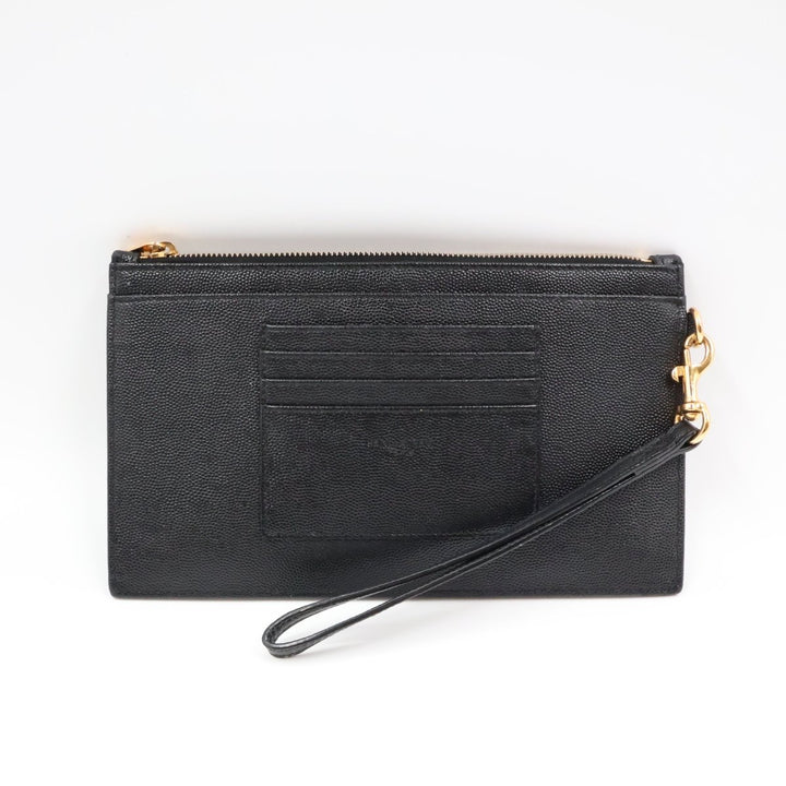 YSL Saint Laurent Cassandre Black Calfskin Leather Pouch Clutch Bag - Lux Central